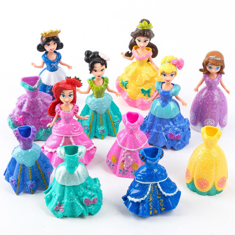 Kids Girls 6PCS 10CM Princess Doll With 12PCS Magic Clip Dress Toys Xmas Gift ^^