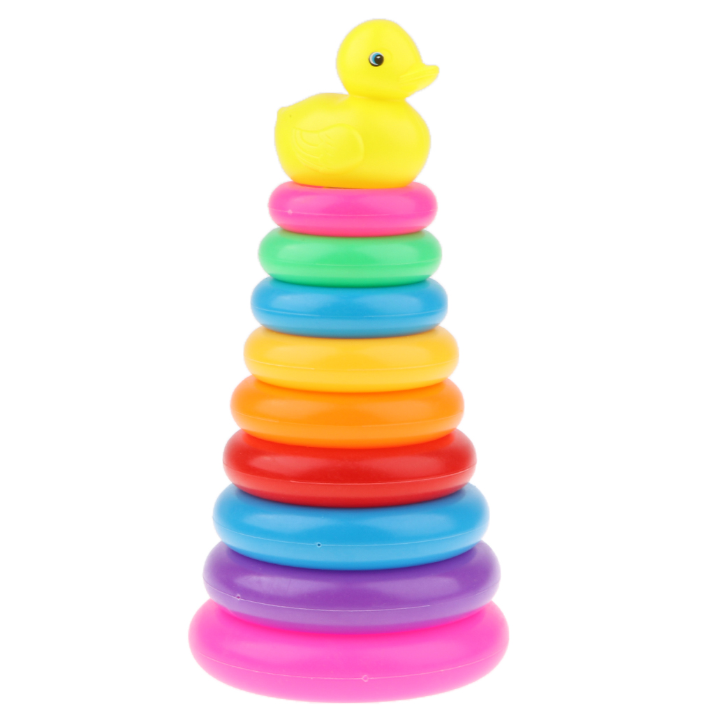 18 Plastic Stacking Rings Kit with 2 Yellow Duck Bathtime Toy for Kids Baby 