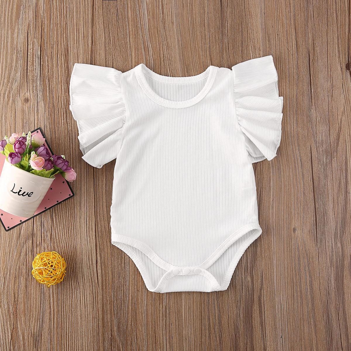 Description Picture 4 of item2020 Baby Summer Clothing Newborn Infant Baby Girl Cotton Jumpsuit Bodysuit Short Sleeve Clothes Set Solid Ribbed Sunsuit