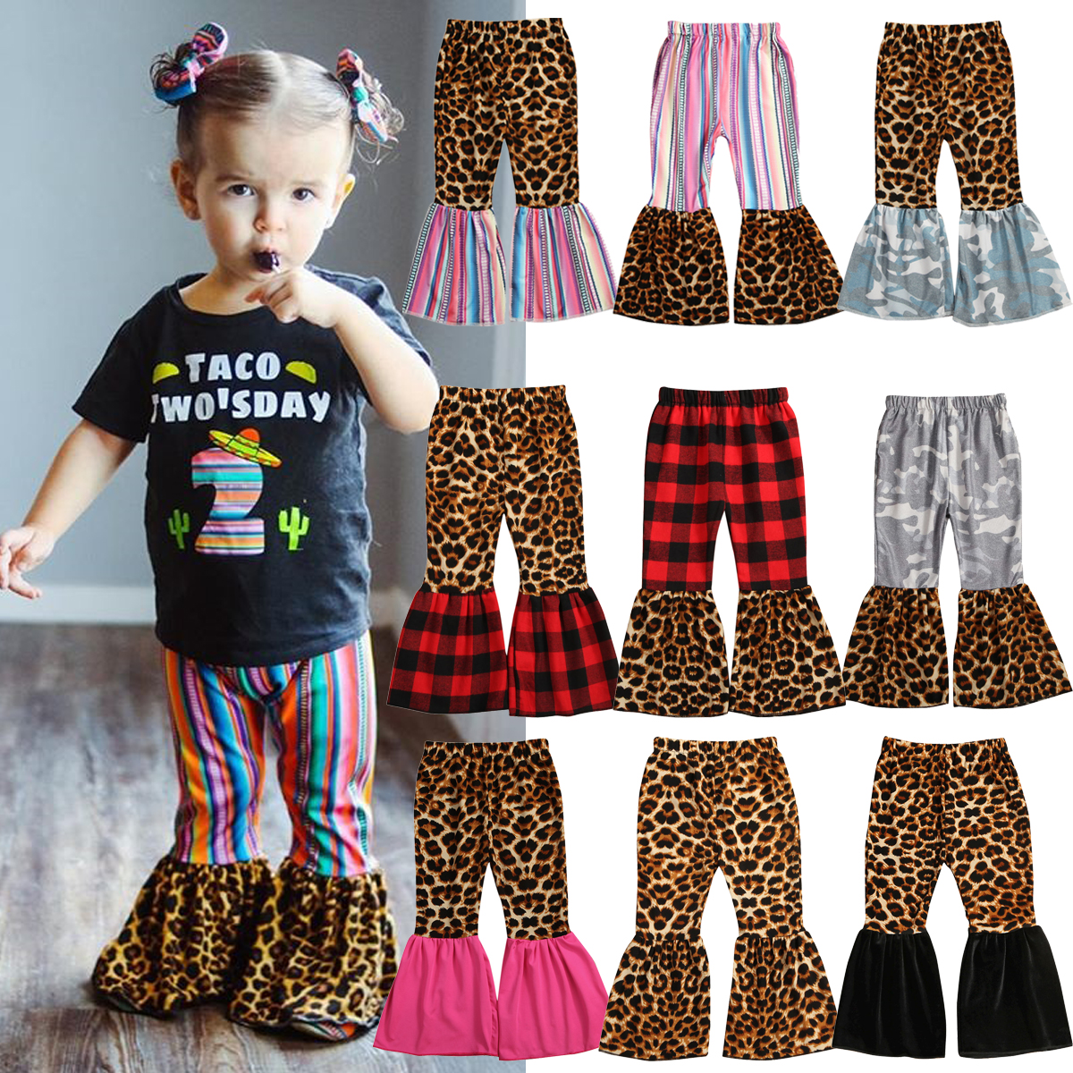 WALLARENEAR Toddler Girls Denim Jeans Ruffle Flare Pants Bell Bottom Trousers Ripped Leggings Baby Girl Fall Winter Clothes