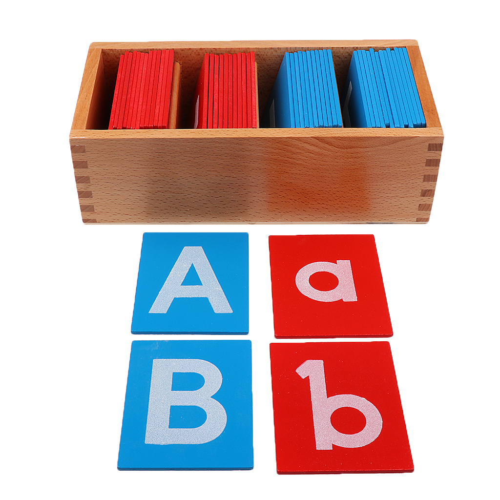Kids Montessori Materials Alphabets Box Sandpaper Letter a-z /A-Z Words Learning 