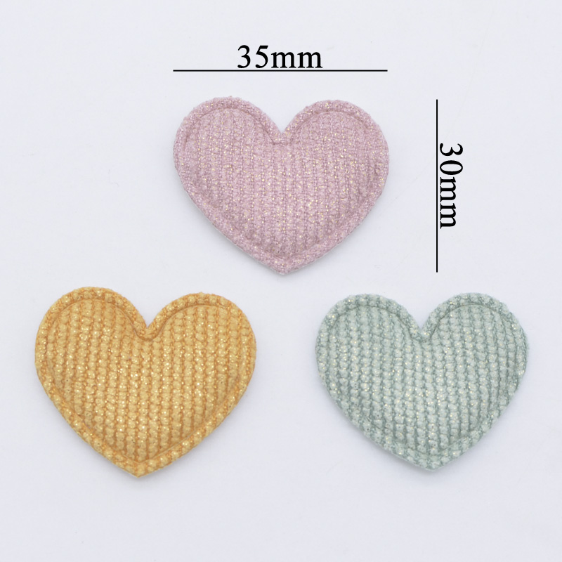 Description Picture 3 of item50Pcs/lot 35*30mm Padded Glitter Cloth Heart Appliques for DIY Hat Clothes Leggings Sewing Supplies Headwear Decor Patches