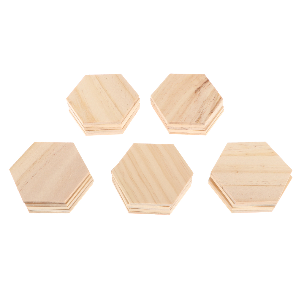 Prettyia 25 Wooden Hexagon Slices Shapes Coaster Wood Craft Blank Plaque DIY
