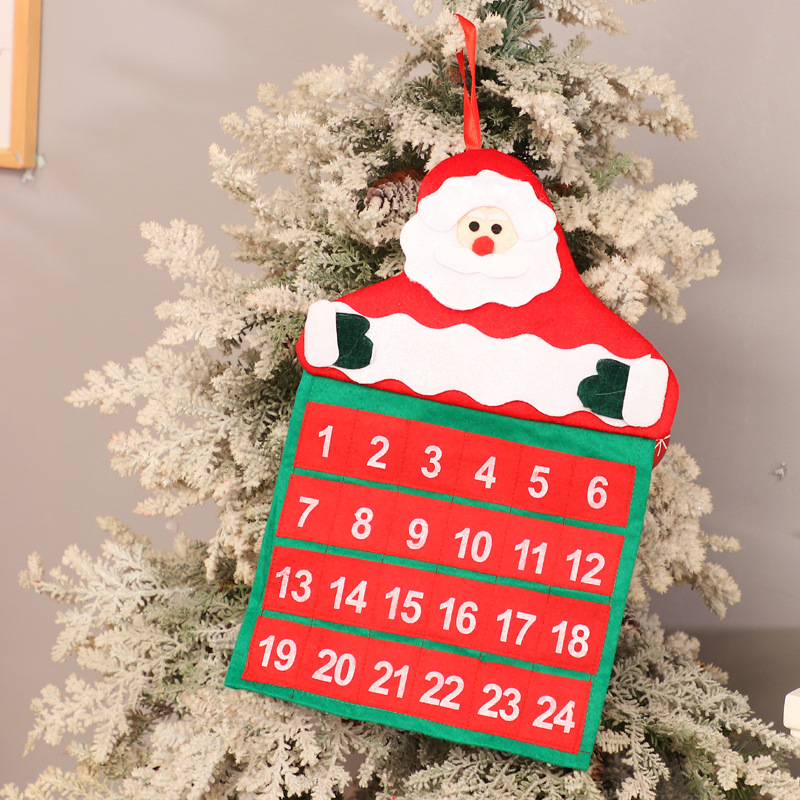 Christmas Advent Calendars Hanging Cloth Hooks Santa Claus Snowman Elk Patterned 