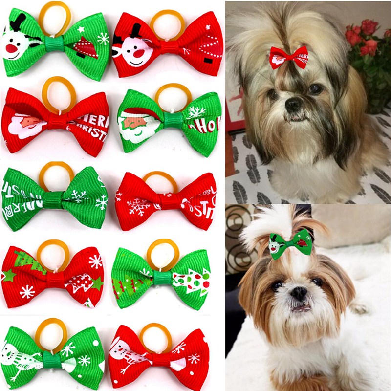 christmas 10 pcs/lot pet assorted rubber bands set hair bowknot