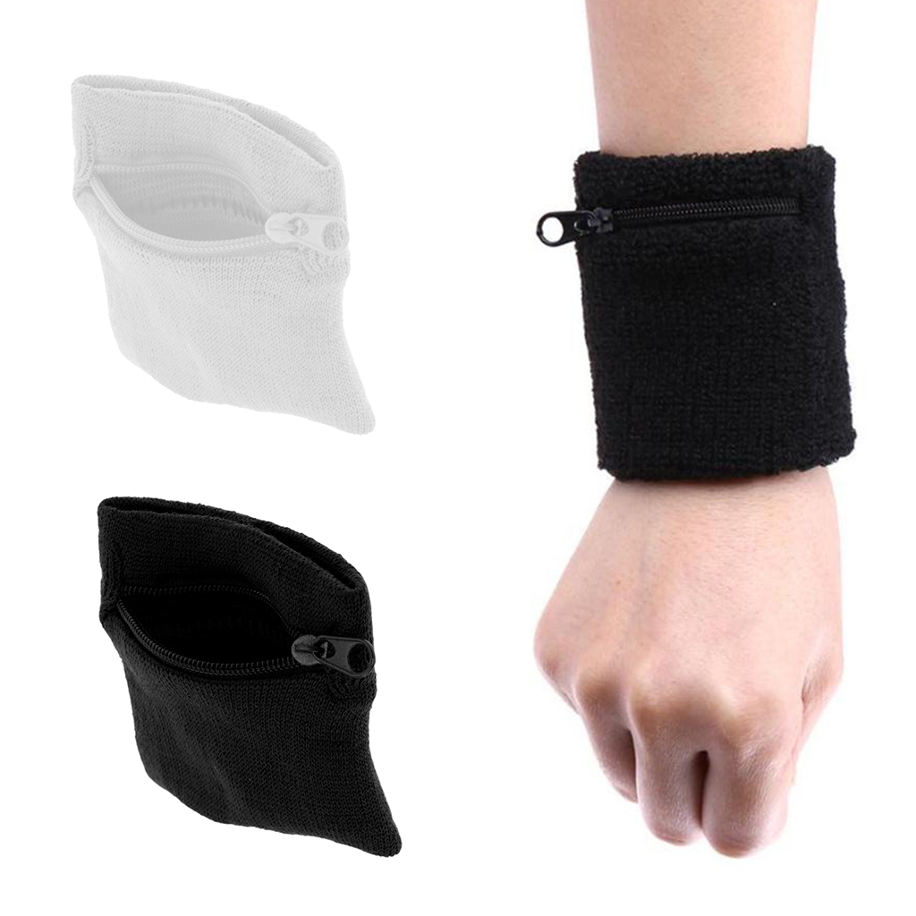 Fitness Wrist Band Wristband Sweatband Sport Running Pocket Zip Wallet Pouch QK