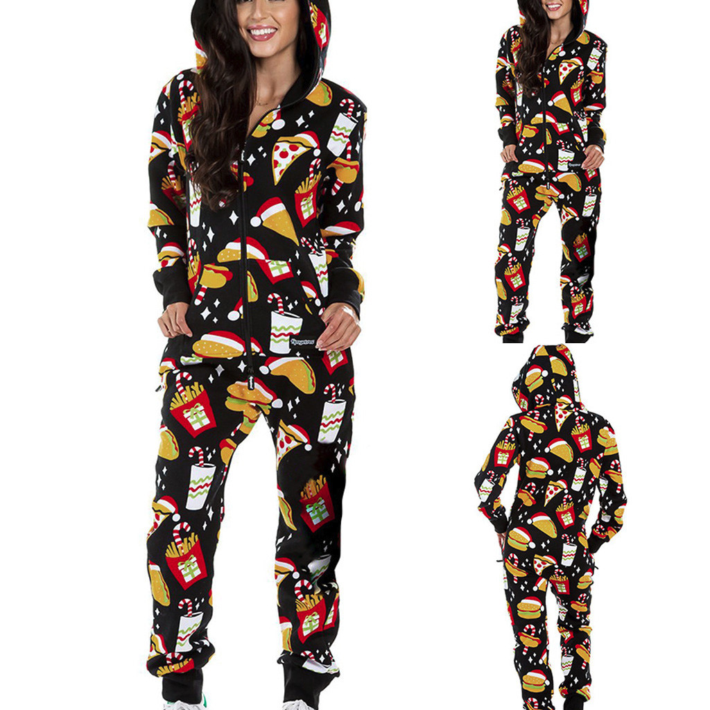 Women Long Sleeve Hooded Nightwear Night Hooded Overalls Jumpsuit Christmas Printed Pyjamas Nightwear Jumpsuit Sleepwear Pajamas Jumpsuits Aliexpress