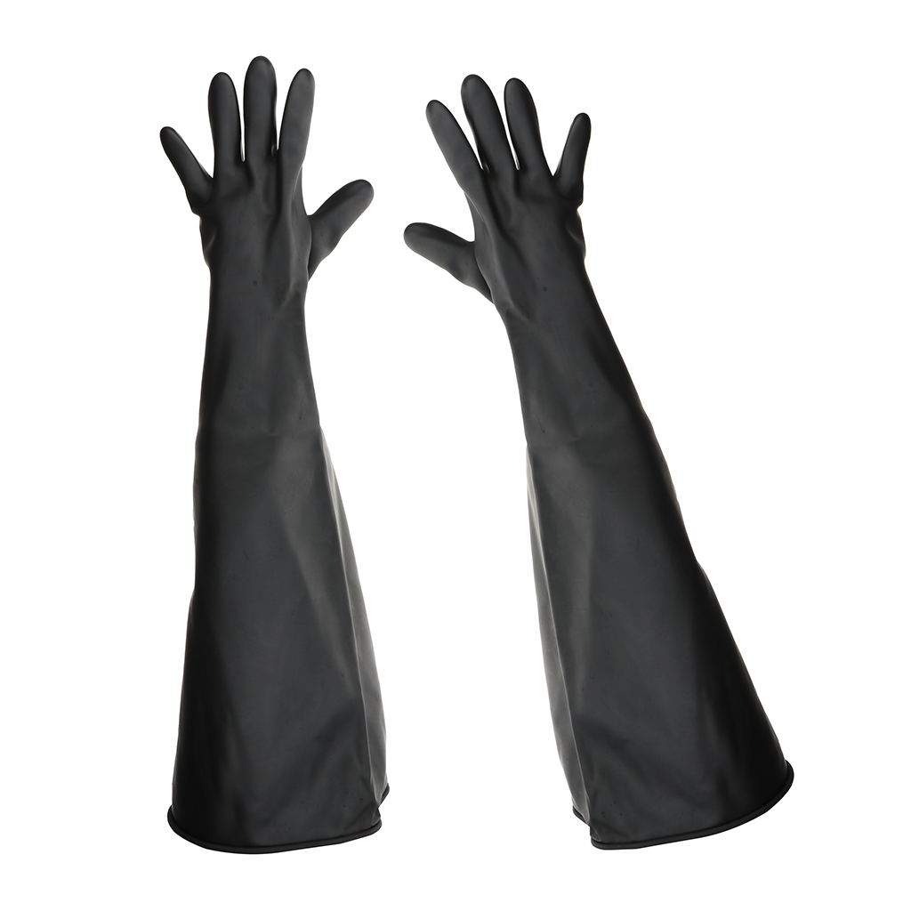 60cm Black Protective Industry Gloves Anti Chemical Acid Alkali Rubber Gloves