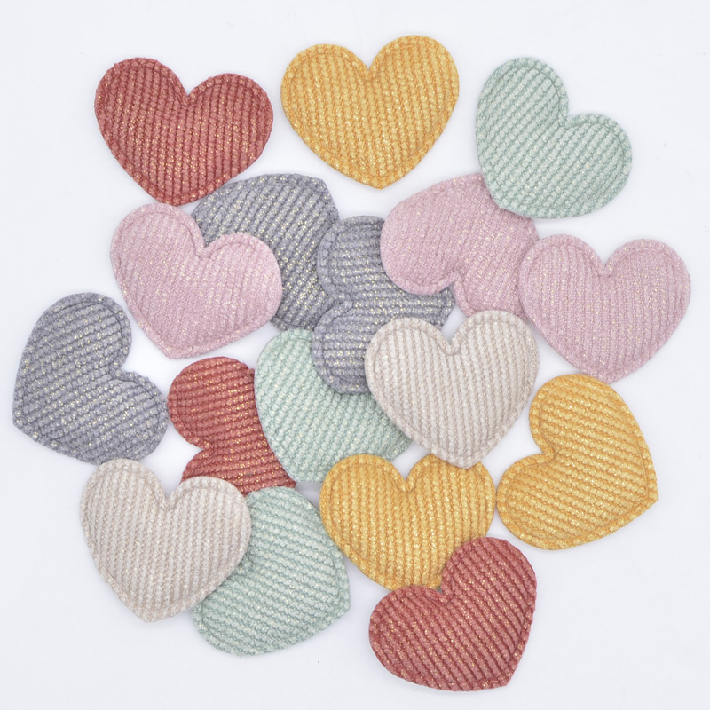Description Picture 2 of item50Pcs/lot 35*30mm Padded Glitter Cloth Heart Appliques for DIY Hat Clothes Leggings Sewing Supplies Headwear Decor Patches