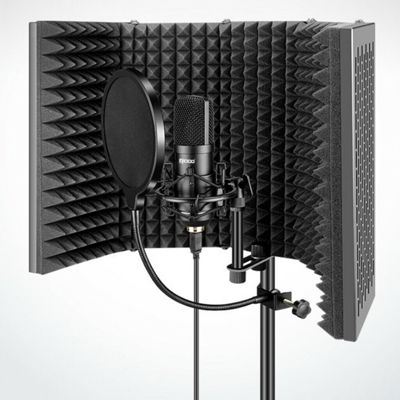 3Panel Microphone Shield Isolation Reflection Filter Screen Portable Vocal Boot