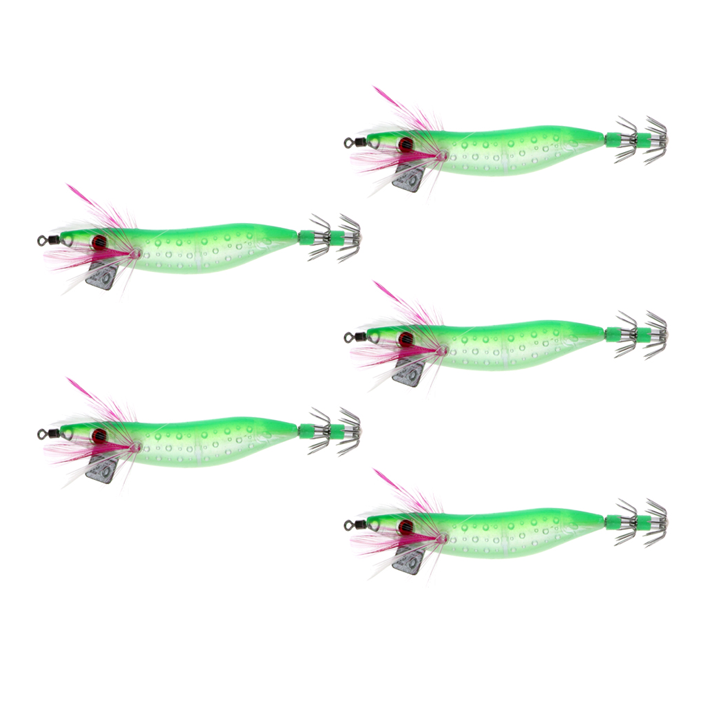 5pcs Luminous Squid Jigs Saltwater Lures with Extra Weight Casted Farther 