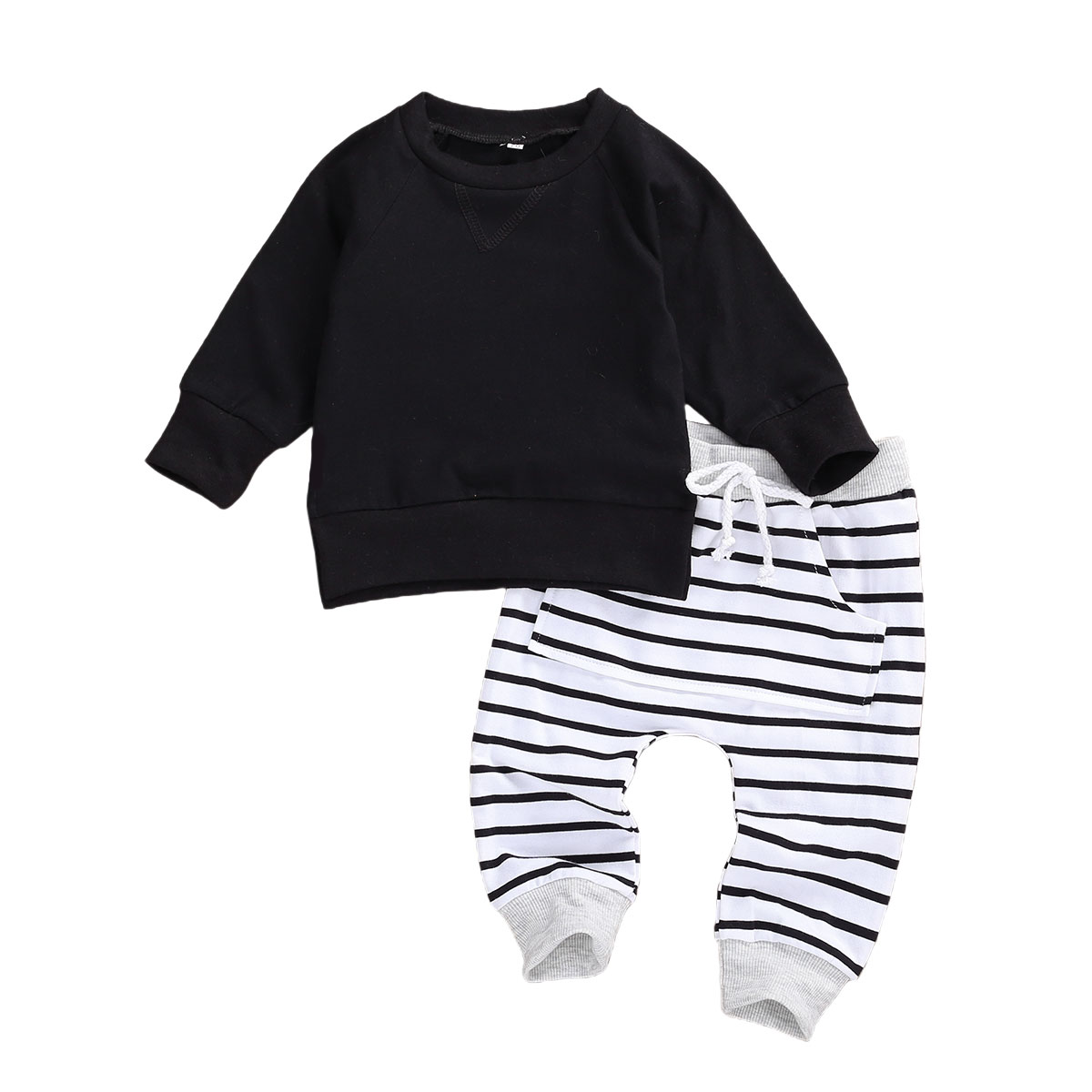 Description Picture 4 of itemInfant Kids Baby Boys 2Pcs Set Clothes Long Sleeve Hoodie Tops Pocket Pants Solid Spring Autumn Outfits