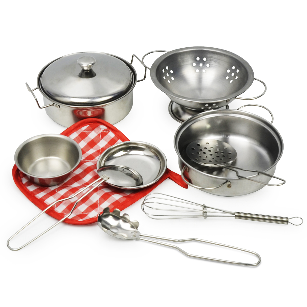 Stainless Steel Pots  Pans Playset With Details about   Kidami 16 Pieces Kitchen Pretend Toys 