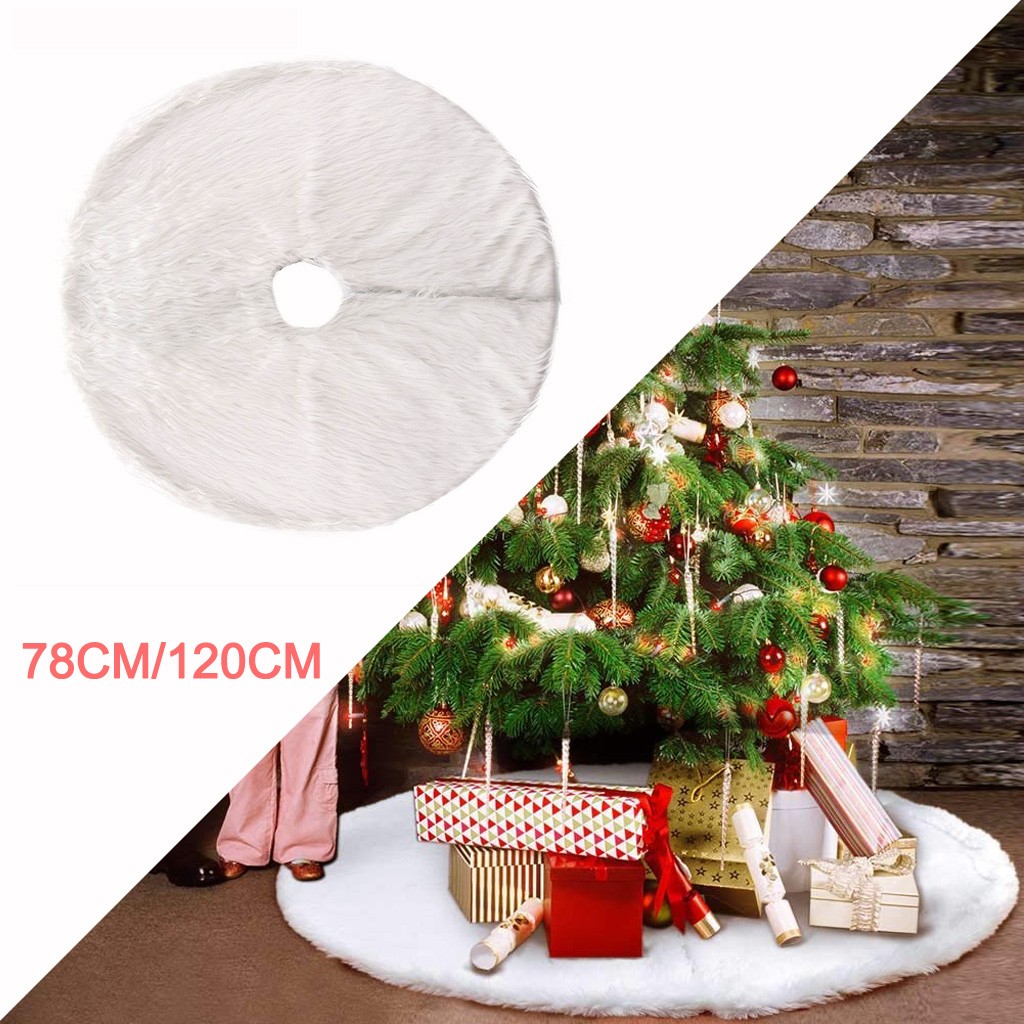 Christmas Tree Skirts Mat Decoration White Faux Fur Plush Luxury Long Hair Base Cover 78//90//122cm 78cm//30 inch