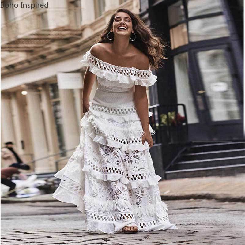 off the shoulder white boho dress