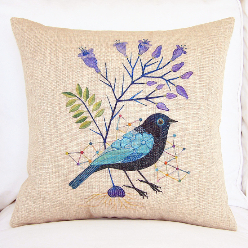 Aliexpress.com : Buy Art Vintage Gray Cotton Linen 18 Cushion Covers Birds Cushion Covers ...