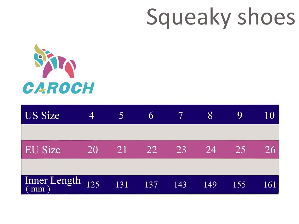 Squeaky shoes size table