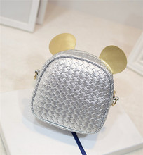 2016 PU leather woven round shape matching children bag Lovely Mickey messenger bag Crossbody Bag for