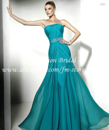 Elegant Vintage A Line Straples Elegant Turquoise Prom Dresses ...