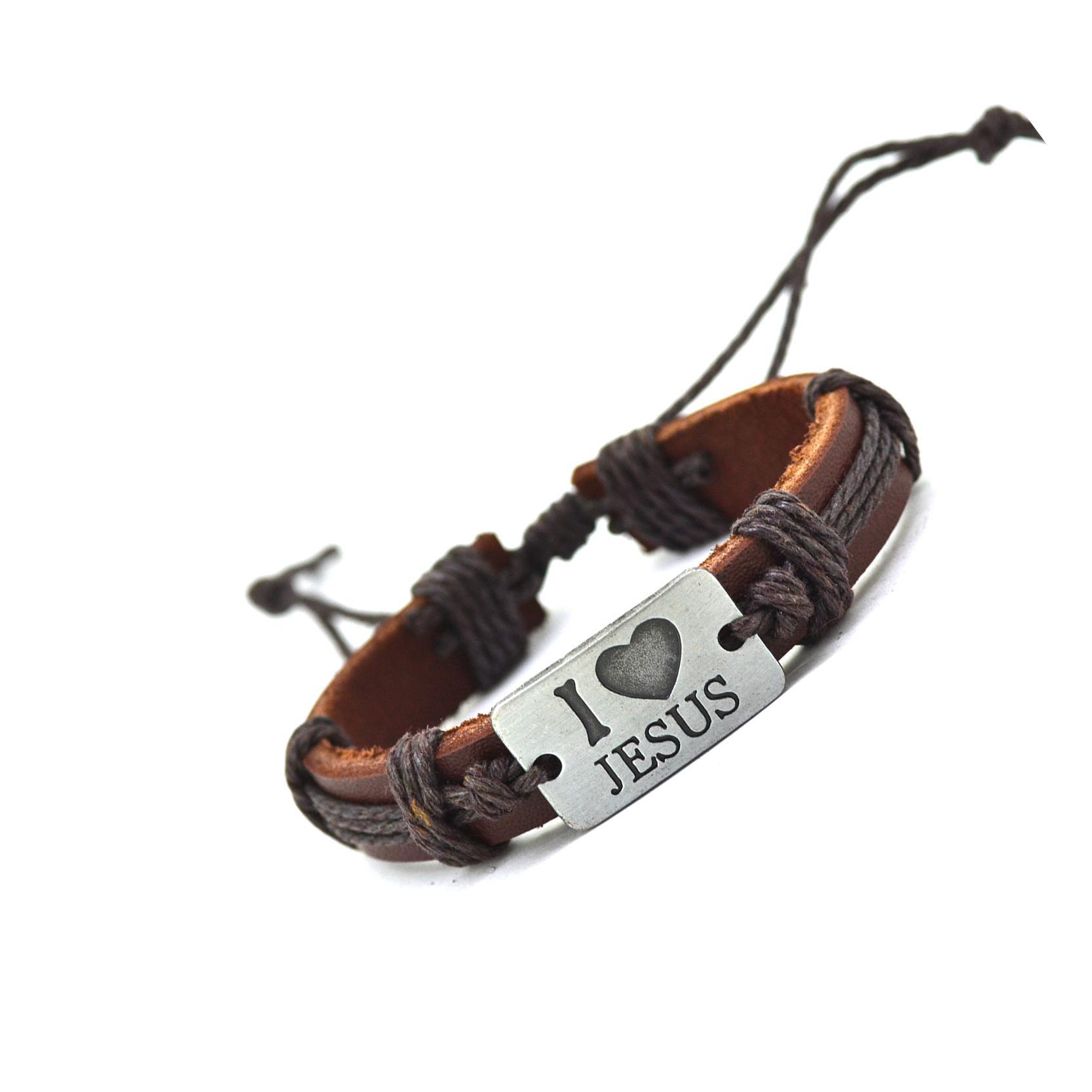 Pulseira de Couro 02 Ajustável Eu Amo Jesus Marrom Pulseira de Couro 02 Ajustável Eu Amo Jesus Marrom