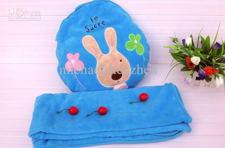 Children\'s Blanket Sugar rabbit l blanket + throw pillows,cushion for leaning on,blue/pink 95*70cm