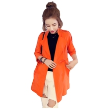 New Women Coat Half Sleeve Trech Coats White Orange Outerwear Beachwear Turn Down Collar Spring Summer Casaco Feminino M L