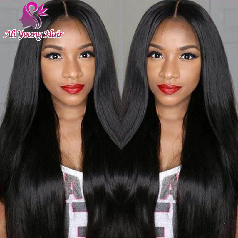 Silky Straight Glueless Full Lace Human Hair Wigs Unprocessed Peruvian Virgin Hair Lace Front Wigs For Black Women U Part Wig