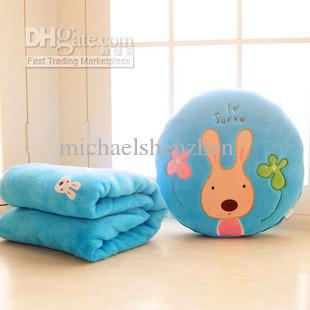 Children\'s Blanket Sugar rabbit l blanket + throw pillows,cushion for leaning on,blue/pink 95*70cm