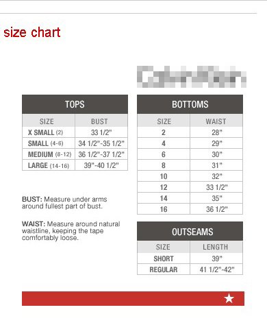 Rafaella Pants Size Chart