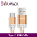 Millionwell Golden USB to Tyoe C alloy nylon thread Data cable charging cable combo for Letv