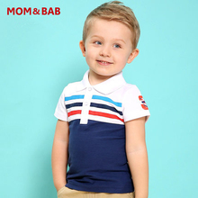 MOM AND BAB 2016 New Fashion Kids Shirts Summer Boys Short Sleeve Striped Patchwork Polo Shirt 100% Cotton Boys Clothes