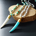 WT N505 New trending necklace jewelry natural turquoise beads horn pendants with gold plated beads necklace