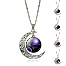 2016 New Hot Fashion Jewelry Choker Necklace Glass Galaxy Lovely necklaces & pendants Silver Chain Moon Necklace Free shipping